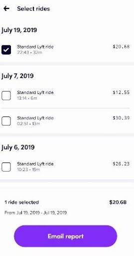 Lyft receipts from the past