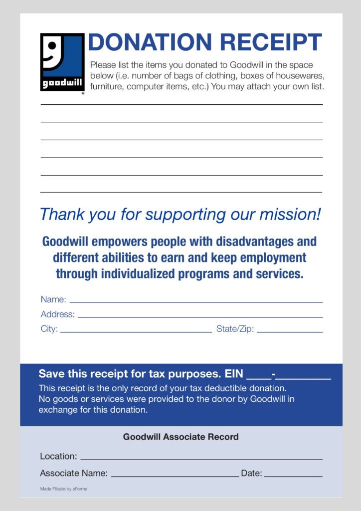 Goodwill donation receipt example