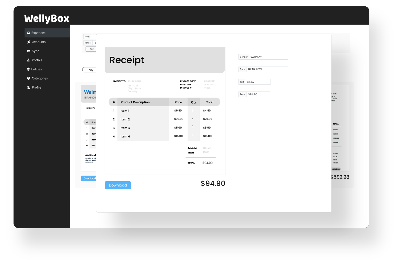 Hertz receipt on WellyBox